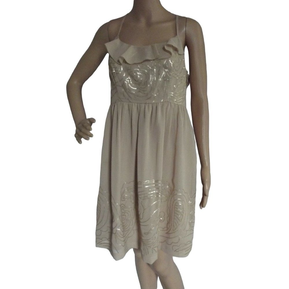 JOHNNY MARTIN Junior Size 11 Nude Tan Beige Gold Sequins Racerback Dress scoop